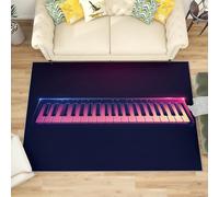 Machine Washable Area Rug 180x240 cm - Soft Non-Slip Piano Music Theme Carpet for Living Room, Bedroom, Kids Room, Playroom, Hallway Runner - Black Durable Low Pile Floor Mat