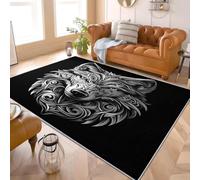 Machine Washable Area Rug 60x90 cm Abstract Wolf Head Pattern Short Pile Floor Carpet Rugs for Bedroom Area Rug for Kids Room Lounge Black for Kitchen, Entryway, Lounge & Bedside
