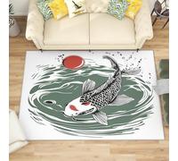 Machine Washable Area Rug 60x90 cm - Soft Non-Slip Japanese Koi Pattern Carpet for Living Room, Bedroom, Kids Room, Playroom, Hallway Runner - Minimalism Durable Low Pile Floor Mat
