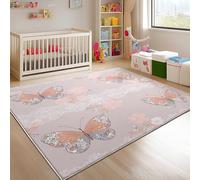 Machine Washable Area Rug 60x90 cm - Soft Non-Slip Light Pink Carpet for Living Room, Bedroom, Kids Room, Playroom, Hallway Runner - Fresh And Lovely Butterfly Florals Durable Low Pile Floor Mat