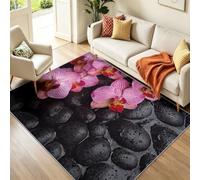 Machine Washable Area Rug 80 x 150 cm, Non-Slip Backing, Short Pile, Non-Shedding, Pet-Friendly - Countryside Flowers Orchids Rugs for Living Room Bedroom Kitchen Office Playroom
