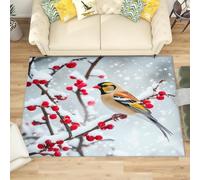 Machine Washable Area Rug 80x150 cm - Soft Non-Slip European Goldfinch Pattern Carpet for Living Room, Bedroom, Kids Room, Playroom, Hallway Runner - Winter Berries Durable Low Pile Floor Mat