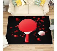 Machine Washable Area Rug 80x150 cm - Soft Non-Slip Red Table Tennis Theme Carpet for Living Room, Bedroom, Kids Room, Playroom, Hallway Runner - Black Durable Low Pile Floor Mat