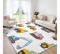 Machine Washable Area Rug Cartoon hand-drawn watercolor Non-Slip for Office Kitchen, Construction vehicle tractor Short Pile Rug 80 x 150 cm for Dining Room Easy To Clean Floor Carpet Non Shedding