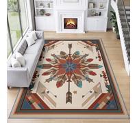 Machine Washable Area Rug Indian Geometric Non-Slip for Office Kitchen, Kaleidoscope Feathers Soft Short Pile Rug 120 x 170 cm for Dining Room Floor Carpet Non Shedding Soft Touch Rug