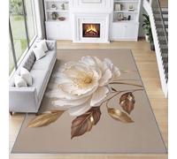 Machine Washable Area Rug Modern French Non-Slip for Office Kitchen, 3D Peony Metal Leaves Soft Short Pile Rug 240 x 300 cm for Dining Room Floor Carpet Non Shedding Soft Touch Rug