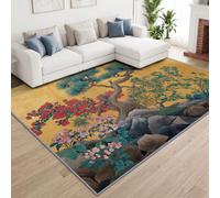 Machine Washable Area Rug Natural Mythology Non-Slip for Office Kitchen, Ancient Tree Flowers Green Leaves Short Pile Rug 60 x 90 cm for Dining Room Easy To Clean Floor Carpet Non Shedding Soft