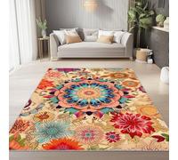Machine Washable Area Rug, Vintage Mandala Floral Print Non Shedding Durable Soft Carpet, 160 x 230 cm Non-Slip Rugs for Kids Room Dining Room Living Room, Light Brown Short Pile Carpets