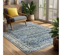 Machine Washable Area Rugs 4x6 Blue Low Pile Soft Carpet for Dining Room Vintage Floral Distressed Style Dark Blue 4 by 6 Rug for Living Room Home Office Small Throw Rug for Bedroom