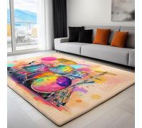Machine Washable Area Rugs, 80 x 150 cm Short Pile, Modern Rock Instruments Drum Set Non-Slip Backing, Non-Shedding Carpet for Bedroom Living Kitchen Soft Faux Wool Rug, Orange Color