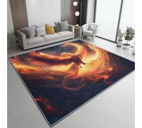 Machine Washable Area Rugs, Fantasy Flame Phoenix printed Low Pile Rug, 60 x 110 cm Anti Slip Carpet For Kitchen Bedroom Dining & Living Room, Red Kid Pet Friendly Rug
