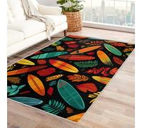 Machine Washable Aztec Leaf Rugs for Living Room, Orange Yellow Tribal Design Area Rug Bedroom Decor, Non Slip Low Pile Soft Floor Carpet, 120 x 170 cm