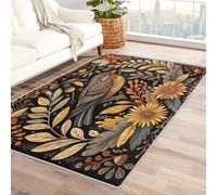 Machine Washable Bird Floral Rugs for Entryway, Vintage Flower Leaf Design Small Area Rug Bedroom Decor, Non Slip Low Pile Soft Indoor Door Mat, 60 x 110 cm