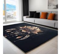 Machine Washable Black Area Rug - Fantasy Plant Lotus Non-Slip Indoor Carpet Soft for Living Room, Office, Bedroom, Room Home Décor Rugs 160 x 230 cm