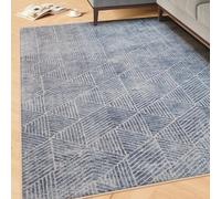 Machine Washable Blue Geometric Cotton Large Rugs Modern Stain Resistant Liquid Repellent Living Area Bedroom Rug 240cm x 330cm (7ft 10" x 10ft 10")