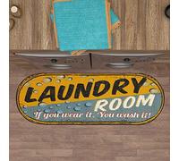 Machine Washable Bubbles Design Laundry Room Rug Non-Slip Rubberback 2x5 Laundry Runner Rug for Laundry Room, Bathroom, Washroom, 20" x 59" Oval, Yellow/Gray