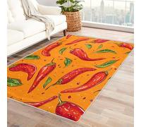 Machine Washable Chili Rugs for Living Room, Vegetable Leaf Red Yellow Design Area Rug Bedroom Decor, Non Slip Low Pile Soft Floor Carpet, 120 x 170 cm