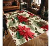 Machine Washable Christmas Rugs for Entryway, Floral Leaf Branch Pine Nut Design Small Area Rug Bedroom Decor, Non Slip Low Pile Soft Indoor Door Mat, 60 x 110 cm, FD1169