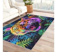 Machine Washable Colorful Tige Rugs for Living Room, Leaf Ferocious Beast Design Area Rug Bedroom Decor, Non Slip Low Pile Soft Floor Carpet, 120 x 170 cm