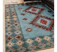 Machine Washable Cotton Blend Chenille Rug Blue Geometric Mediterranean Area Livingroom Bedroom Kitchen Hallway Rug 240cm x 330cm (7ft 10" x 10ft 10")