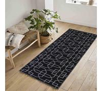 Machine Washable Cubed Trellis Design Anti Slip Doormats Black 67X220 Cm