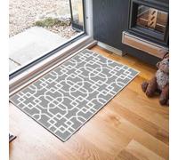 Machine Washable Cubed Trellis Design Anti Slip Doormats Grey Cream 40X60 Cm