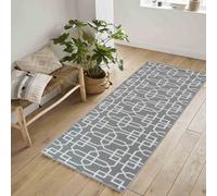 Machine Washable Cubed Trellis Design Anti Slip Doormats Grey Cream 67X220 Cm