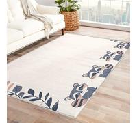Machine Washable Cute Bear Rugs for Living Room, Leaf Anime Animal Gray Design Area Rug Bedroom Decor, Non Slip Low Pile Soft Floor Carpet, 120 x 170 cm