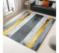 Machine Washable Extra Large Rug 180 x 240 cm, Non-Slip Soft Short Pile Flannel Carpet, Abstract Elegant Stripes - Grey and Gold Rug for Open Plan Living Space