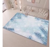Machine Washable Extra Large Rug 180 x 240 cm, Non-Slip Soft Short Pile Flannel Carpet, Winter Background Snowflakes Branches - Blue Rug for Open Plan Living Space