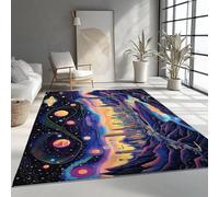 Machine Washable Fantasy Area Rug 80 x 150 cm, Non-Slip Bedroom Rug Space Galaxies Cities Architecture Low Pile Printed Carpet Suitable for living room dining room and office Color