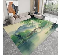 Machine Washable Flannel Rugs 120 x 170 cm, Soft Short Pile Green Area Rug for Nursery Bedroom Dining Entrance - Non-Slip Large Chinese Oriental Ink Wash Traditional Carpet Home Decor