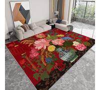 Machine Washable Flannel Rugs 120 x 170 cm, Soft Short Pile Red Area Rug for Nursery Bedroom Dining Entrance - Non-Slip Large Chinese Traditional Oriental Floral Carpet Home Decor