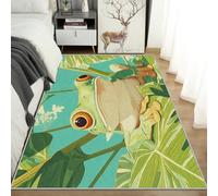 Machine Washable Frog Rugs for Living Room, Anime Animal Leaf Design Area Rug Bedroom Decor, Non Slip Low Pile Soft Floor Carpet, 120 x 170 cm