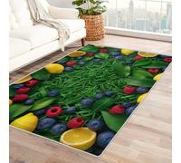 Machine Washable Fruit Rugs for Living Room, Lemon Blueberry Leaf Berry Design Area Rug Bedroom Decor, Non Slip Low Pile Soft Floor Carpet, 120 x 170 cm
