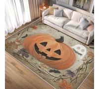 Machine Washable Ghost Pumpkin Rugs for Entryway, Spiderweb Leaf Vine Design Small Area Rug Bedroom Decor, Non Slip Low Pile Soft Indoor Door Mat, 60 x 110 cm, FD200
