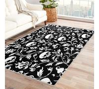 Machine Washable Goth Rugs for Living Room, Skull Leaf Renaissance Europe Design Area Rug Bedroom Decor, Non Slip Low Pile Soft Floor Carpet, 120 x 170 cm