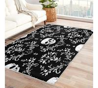 Machine Washable Gothic Rugs for Living Room, Black Leaf Vine Skull Skeleton Design Area Rug Bedroom Decor, Non Slip Low Pile Soft Floor Carpet, 120 x 170 cm