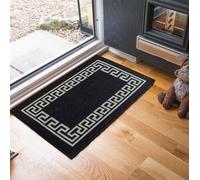 Machine Washable Greek Key Design Anti Slip Doormats Black 40X60 Cm
