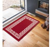 Machine Washable Greek Key Design Anti Slip Doormats Red White 40X60 Cm