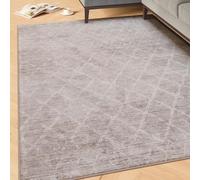 Machine Washable Grey Cotton Rugs Traditional Crossed Pattern Stain Resistant Liquid Repellent Living Area Bedroom Rug 80cm x 150cm (2ft 7" x 4ft 11")