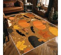 Machine Washable Halloween Rugs for Entryway, Pumpkin Bat Leaf Star Moon Design Small Area Rug Bedroom Decor, Non Slip Low Pile Soft Indoor Door Mat, 60 x 110 cm, FD439