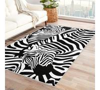 Machine Washable Horse Rugs for Living Room, Abstract Black and White Striped Design Area Rug Bedroom Decor, Non Slip Low Pile Soft Floor Carpet, 120 x 170 cm