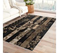 Machine Washable Hunting Rugs for Entryway, Deer Branch Striped Star Rustic Design Small Area Rug Bedroom Decor, Non Slip Low Pile Soft Indoor Door Mat, 60 x 110 cm