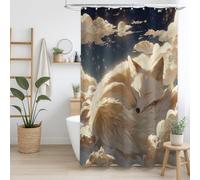 Machine Washable Illustration Art Anime Bathroom Shower Curtain Dreamlike Vivid Fox,Waterproof Anti Mould For Bathroom Bathtub Bath Curtain W 70.9" x L 59.1",Gold White