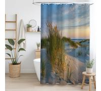 Machine Washable Illustration Art Illustration Bathroom Shower Curtain Nature Dune Beach Grass,Waterproof Anti Mould For Bathroom Bathtub Bath Curtain W 70.9" x L 70.9",White Green