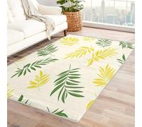 Machine Washable Leaf Rugs for Living Room, Beige Yellow Green Design Area Rug Bedroom Decor, Non Slip Low Pile Soft Floor Carpet, 120 x 170 cm