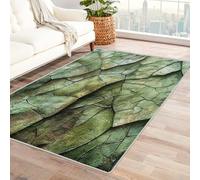 Machine Washable Leaf Texture Rugs for Living Room, Green Plant Design Area Rug Bedroom Decor, Non Slip Low Pile Soft Floor Carpet, 120 x 170 cm