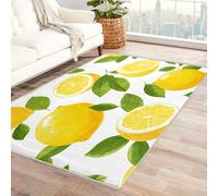 Machine Washable Lemon Rugs for Living Room, Leaf Fruit Yellow Green Design Area Rug Bedroom Decor, Non Slip Low Pile Soft Floor Carpet, 120 x 170 cm