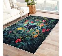 Machine Washable Leopard Floral Rugs for Living Room, Jungle Plant Leaf Flower Design Area Rug Bedroom Decor, Non Slip Low Pile Soft Floor Carpet, 120 x 170 cm